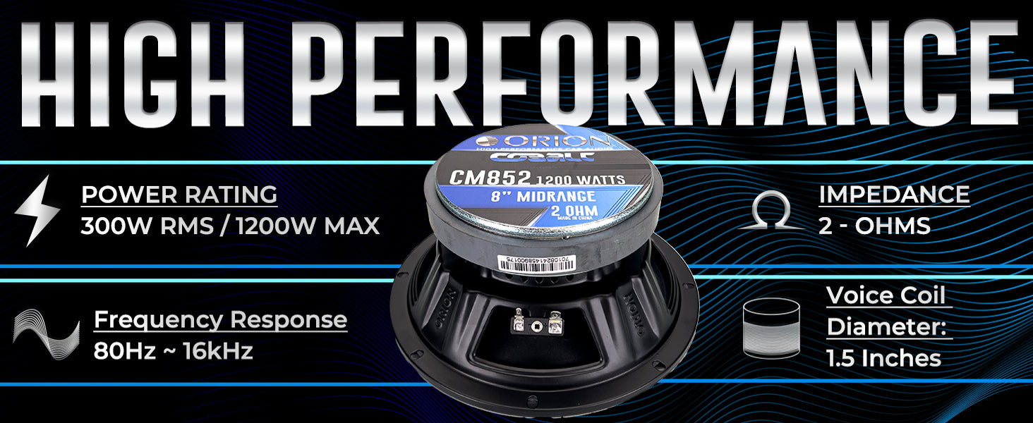 CM852 8 Inch 2 Ohm Midrange Speaker 300 Watts RMS