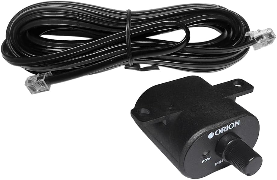 Black electronic device with cable on a white background