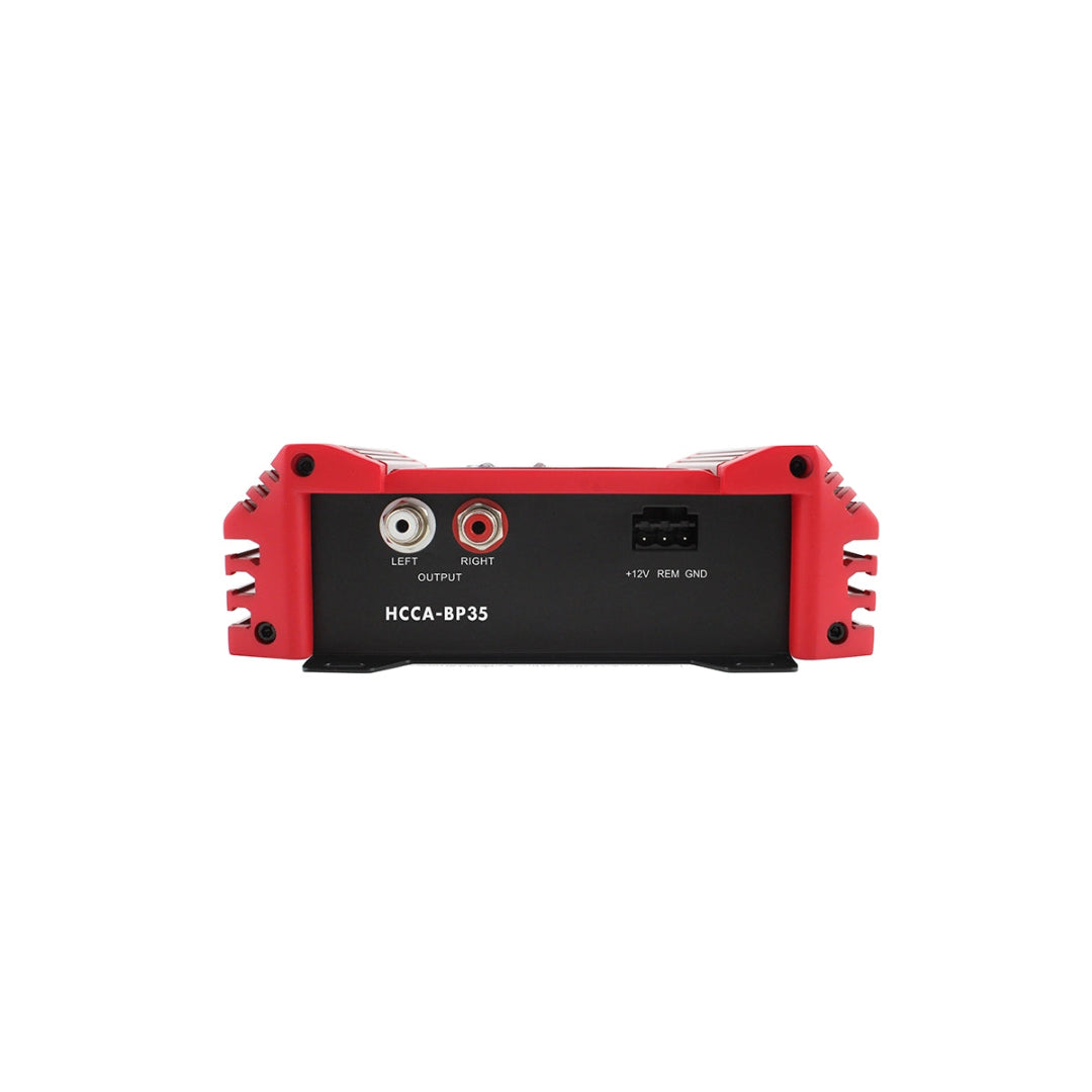 Red and black power inverter with 'HCCA-BP35' branding on a white background