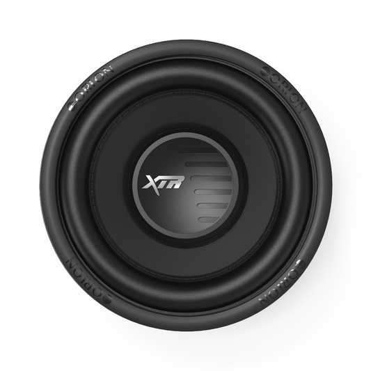 Black car subwoofer with XTR logo on a white background