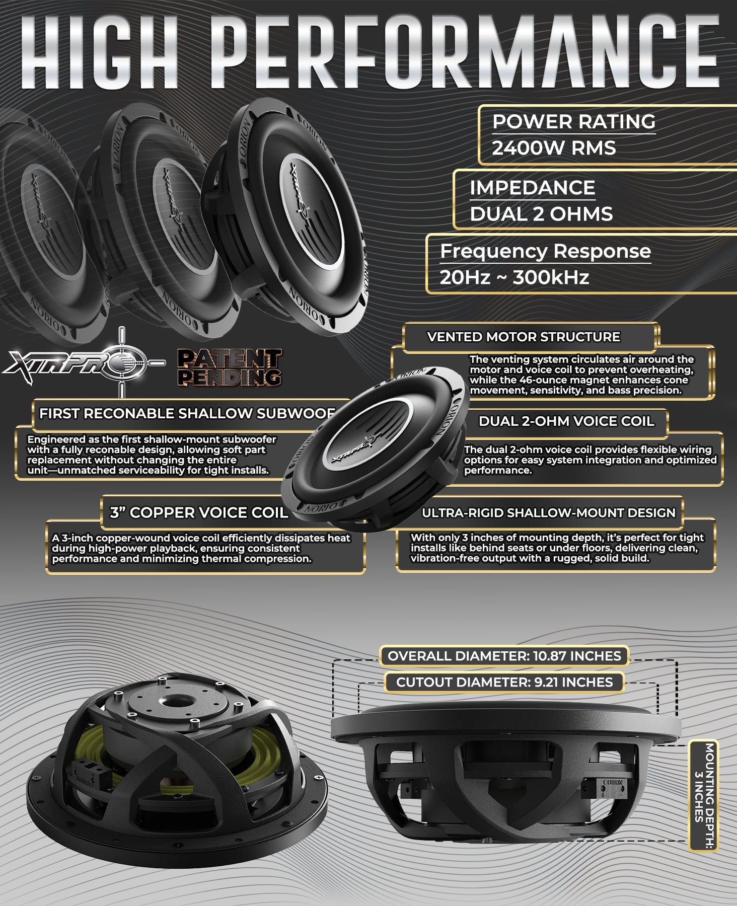 XTRPRO-SW10D2 10” Shallow Subwoofer Dual 2 Ohm – 2400W Max