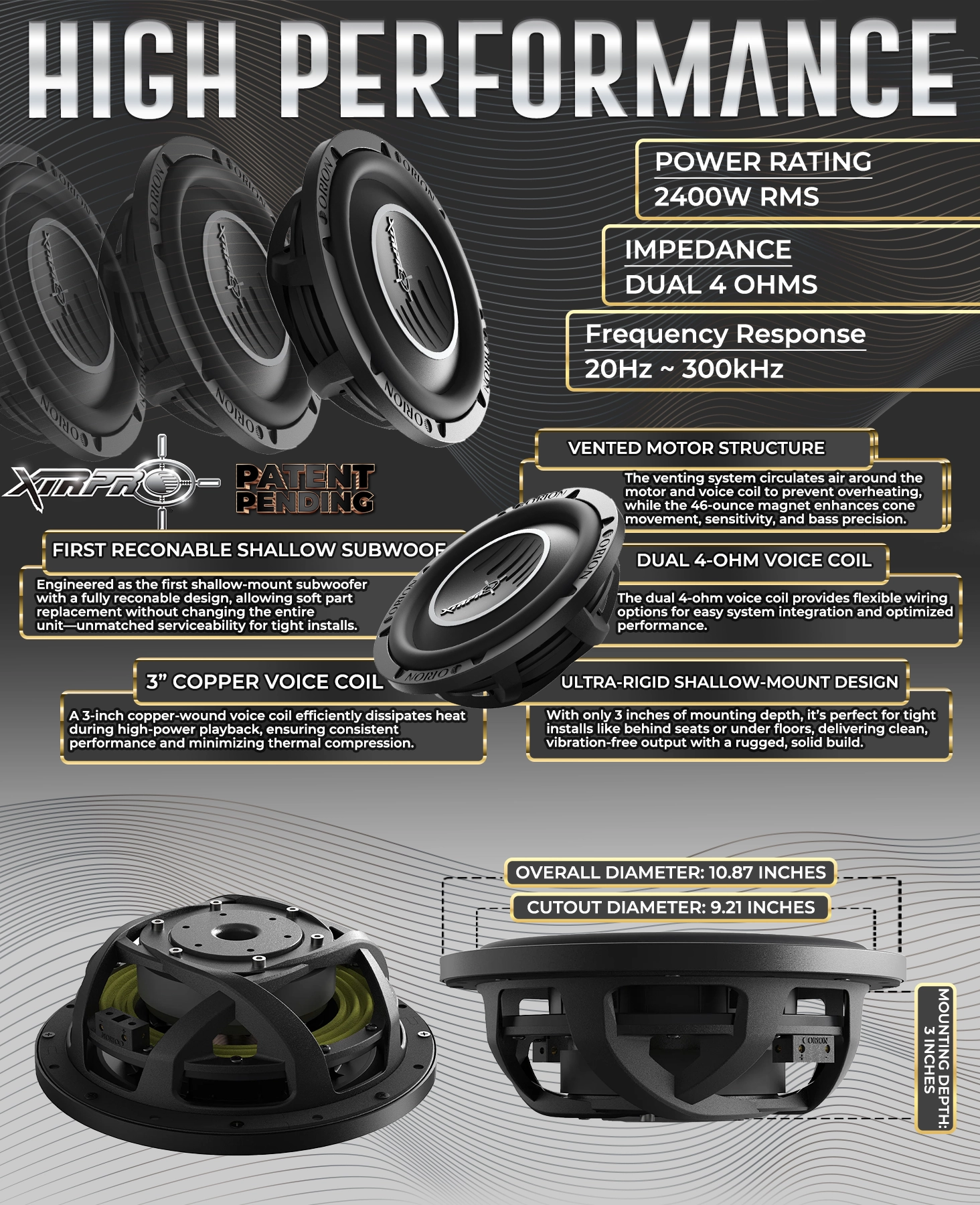 XTRPRO-SW10D4 10” Shallow Subwoofer Dual 4 Ohm – 2400W Max