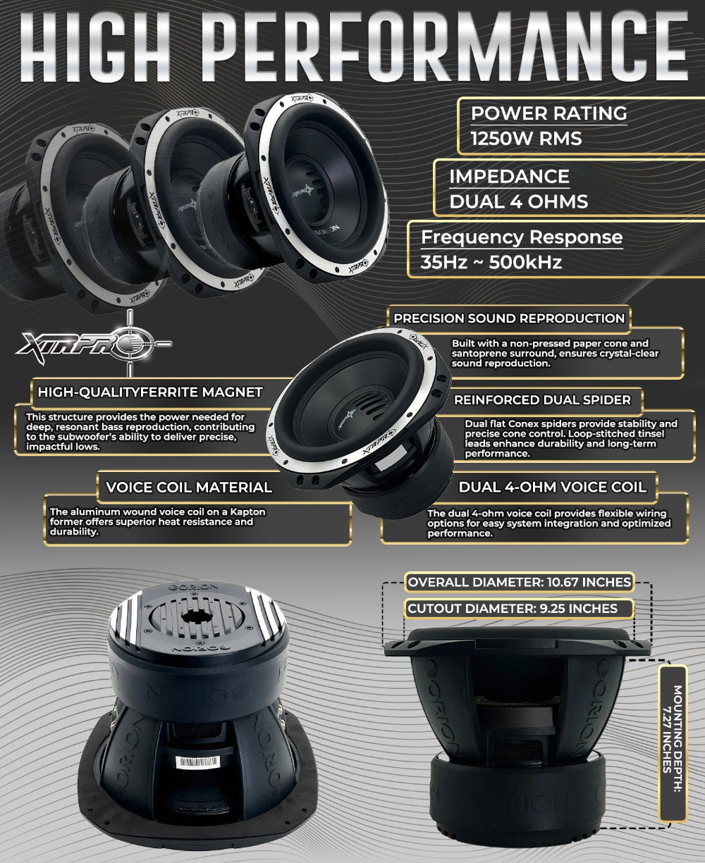 XTRPRO104D 10 Inch Dual 4 Ohm Subwoofer for Competitions