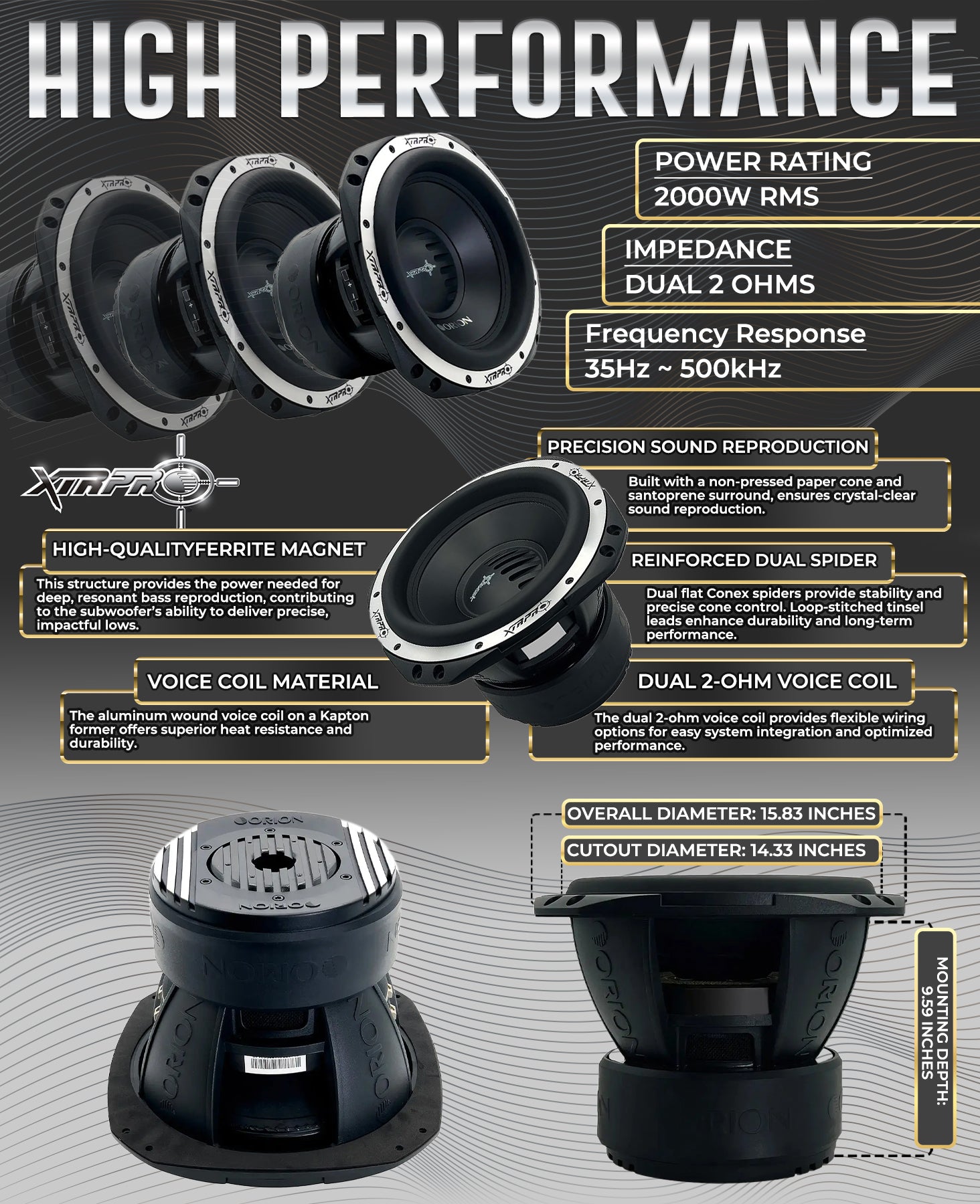 XTRPRO152D - 15 Inch Subwoofer 2000 Watts RMS 2-Ohm DVC