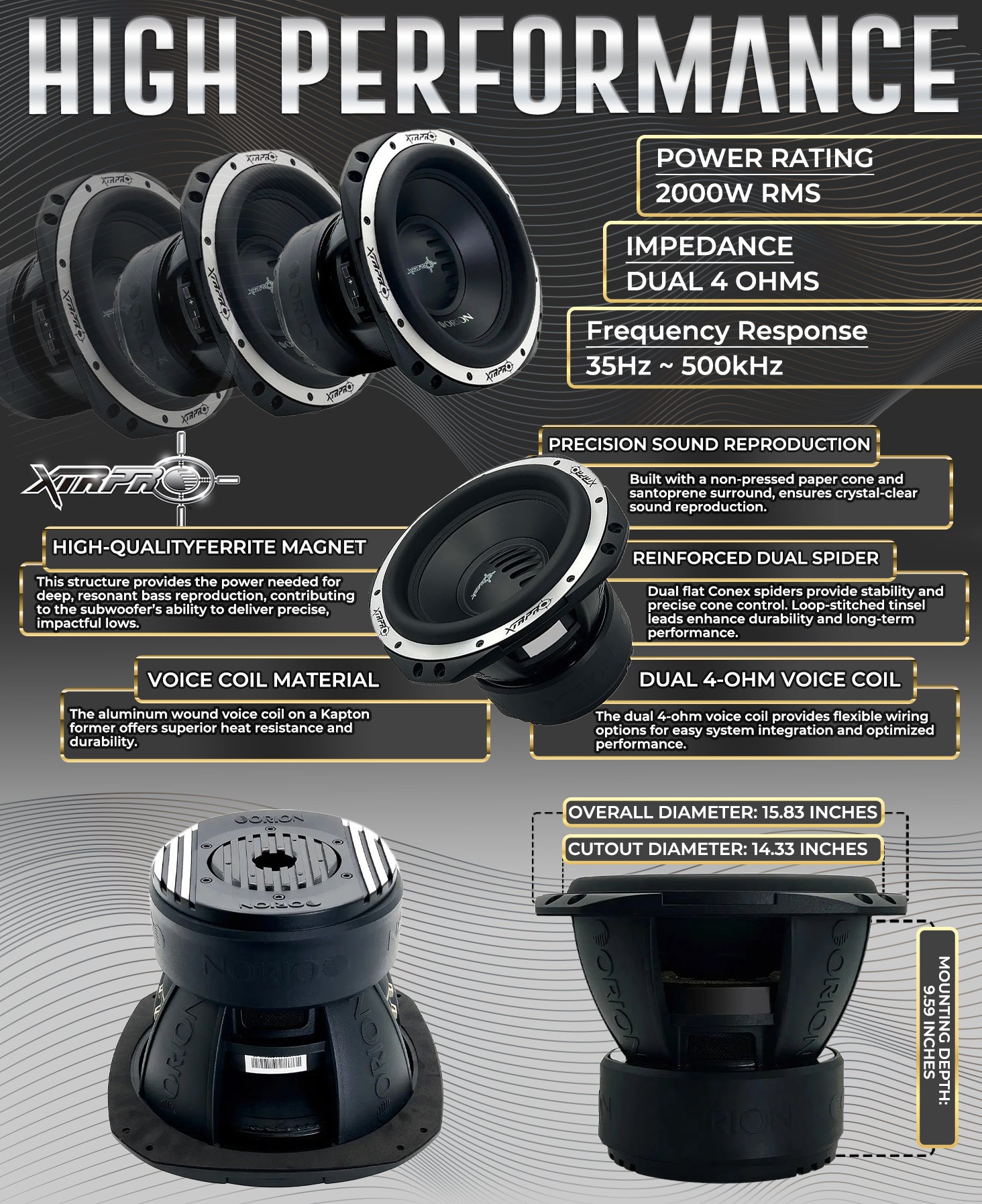 XTRPRO154D - 15 Inch Subwoofer 2000 Watts RMS 4-Ohm DVC
