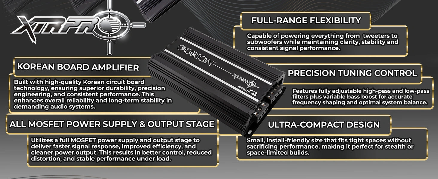 Orion XTRPRO1K Class-D Monoblock Amplifier – 1000W Max Power, 1, 2, 4-Ohms Stable