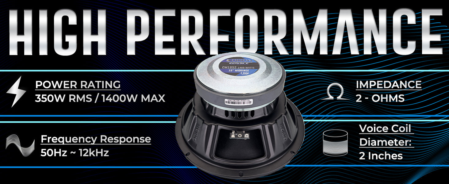 Orion CM1052 - 10 Inch 2 Ohm Midrange Speakers 350 Watts RMS