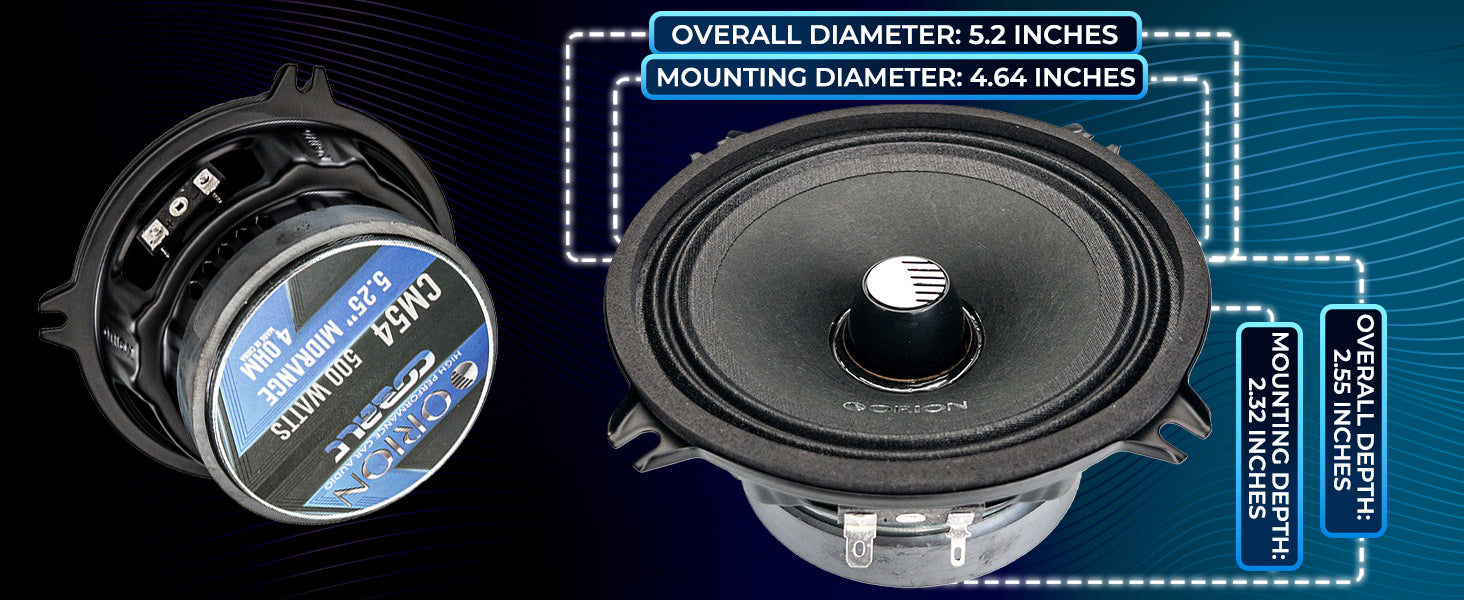 Orion CM54 - 5.25 Inch 4 Ohm Midrange Speaker 125 Watts RMS (Pair)