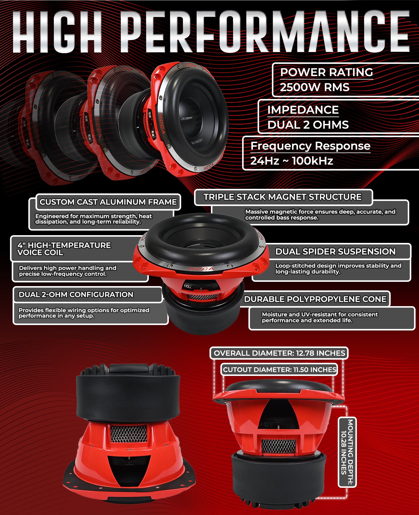 Subwoofer 12 Inch Dual 2 - HCCA122 for Powerful Bass